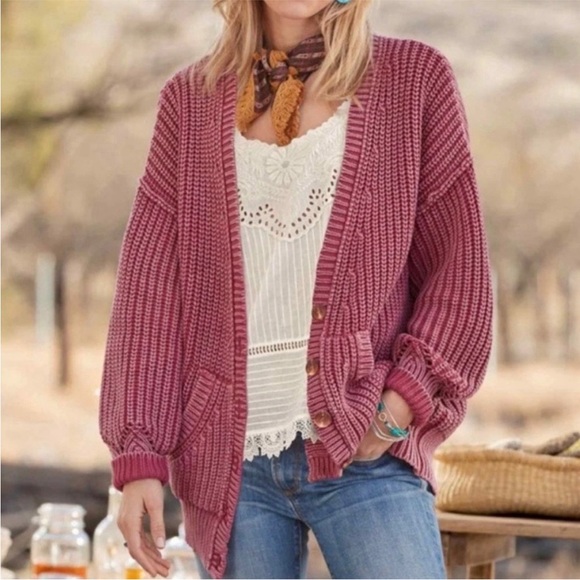 Sundance Sweaters - Sundance Dumont Acid Wash Chunky Knit Cardigan